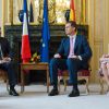 Le roi Felipe VI et la reine Letizia d'Espagne ont été reçus au Sénat par son président, Jean-Pierre Bel, le 22 juillet 2014 lors de leur visite inaugurale en France.