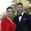 Sergio Ramos avec sa belle Pilar Rubio au mariage de son frère René Ramos et Vania Millan au château de Vinuelas à Madrid, le 20 juillet 2014.