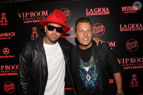 Exclusif - Chris Brown et Jean Roch au VIP Room de Saint-Tropez, le 31 juillet 2014.