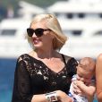 Gwen Stefani, son mari Gavin Rossdale et leurs fils Kingston, Zuma et Apollo Rossdale quittent le Club 55 à Saint-Tropez, vendredi 1er août 2014.