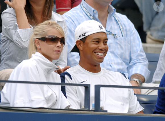 Elin Nordegren et Tiger Woods dans les tribunes de Flushing Meadows, à New York. Septembre 2006. 