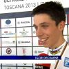 Igor Decraene, jeune espoir du cyclisme belge décédé le 30 août 2014 à 18 ans, ici lors de son sacre de championnat du monde du contre-la-montre à Florence le 24 septembre 2013
