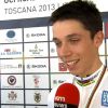 Igor Decraene, jeune espoir du cyclisme belge décédé le 30 août 2014 à 18 ans, ici lors de son sacre de championnat du monde du contre-la-montre à Florence le 24 septembre 2013