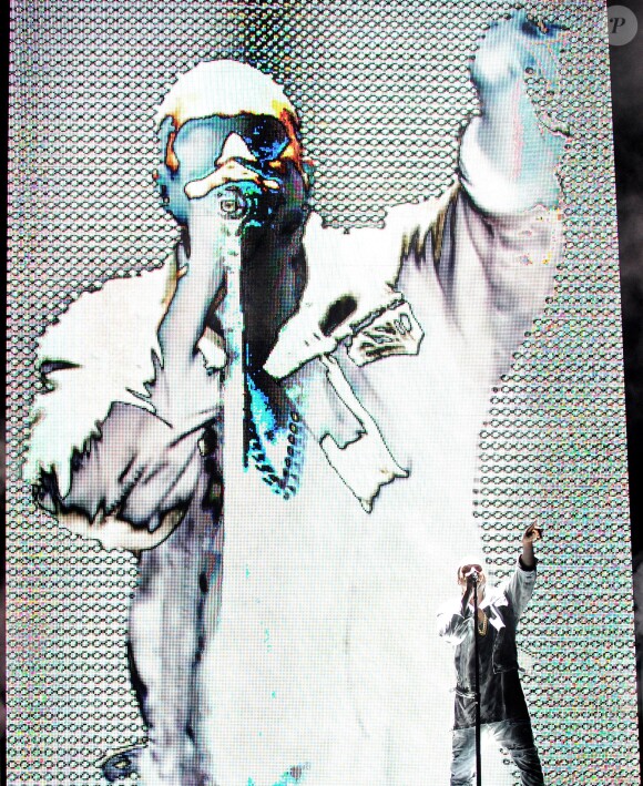Kanye West en concert au Grand Park pour le festival Budweiser Made in America. Los Angeles, le 31 août 2014.