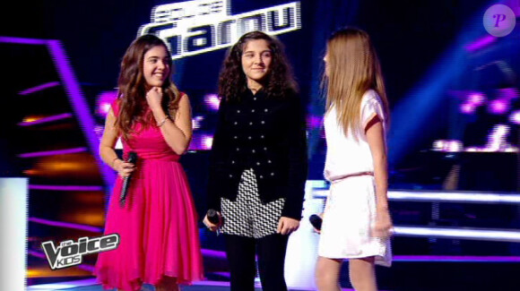Virginia, Naya et Victoria dans The Voice Kids, le 13 septembre 2014 sur TF1.