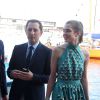 Gad Elmaleh et sa compagne Charlotte Casiraghi arrivant à la soirée pour l'inauguration du nouveau Yacht Club de Monaco, Port Hercule, le 20 juin 2014.