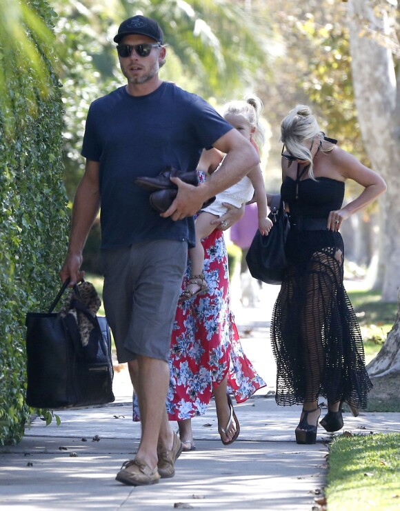 Exclusif - Jessica Simpson, son mari Eric Johnson et leur fille Maxwell à la fête d'anniversaire d'Eric Johnson, à Beverly Hills, le 15 septembre 2014.