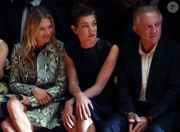 L'icône de mode Kate Moss, Charlotte Casiraghi et Francois-Henri Pinault au premier rang du défilé Gucci Spring/Summer 2015 le 17 septembre 2014