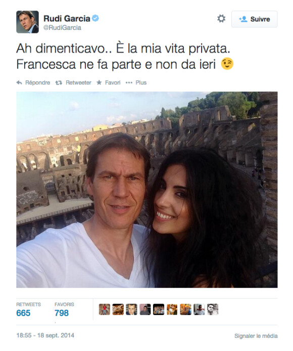 Rudi Garcia officialise avec Francesca Brienza, sa nouvelle compagne à Rome - septembre 2014. 