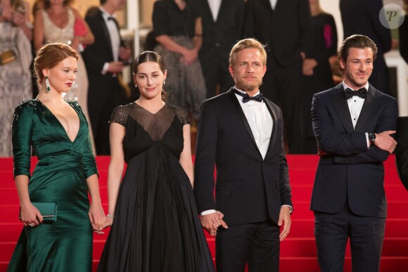 Léa Seydoux, Amira Casar, Jérémie Renier, Gaspard Ulliel - Descente des marches du film " Saint Laurent" lors du 67e Festival du film de Cannes le 17 mai  2014.