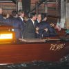 Chaude ambiance à bord du bateau-taxi Amore, où George Clooney et ses amis ont eu droit à l'apéritif (Tequila Casamigos, la marque de George et son ami Rande Gerber) en route pour le restaurant Da Ivo, le 26 septembre 2014 à Venise, pour sa soirée d'enterrement de vie de garçon avant son mariage avec Amal Alamuddin.