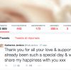 Message de Katherine Jenkins sur Twitter le 27 septembre 2014, jour de son mariage avec Andrew Levitas.