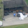  Exclusif - Reportage sur le tournage du nouveau Star Wars 7 dans le Berkshire en Angleterre, le 17 septembre 2014. On aper&ccedil;oit un Millennium Falcon et X-wing devant un hangar. 