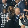 Beyoncé, Jay Z et Nicolas Sarkozy - Match PSG-Barcelone de la Ligue des Champions au parc des princes à Paris le 30 septembre 2014. Le PSG à remporté le match sur le score de 3-2.