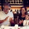 Exclusif - Andrea Bocelli fête son 56e anniversaire avec sa femme Veronica et leur fille Virginia à l'Hôtel O'Connell's à Melbourne, le 22 septembre. Le ténor italien est en Australie à l'occasion du lancement de ses vins sur le marché australien.