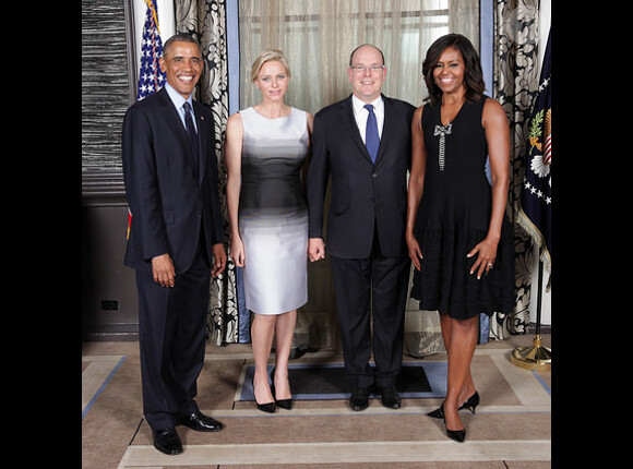Le prince Albert II de Monaco et la princesse Charlene avec Barack et Michelle Obama à New York en septembre 2014