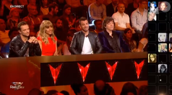 David Hallyday, Cathy Guetta, Morgan Serrano, Cali - Troisième prime de "Rising Star" sur M6. Jeudi 9 octobre 2014.