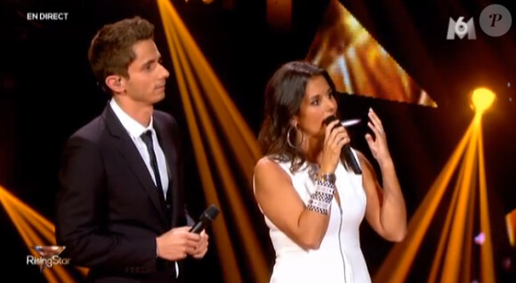 Guillaume Pley et Faustine Bollaert - Troisième prime de "Rising Star" sur M6. Jeudi 9 octobre 2014.