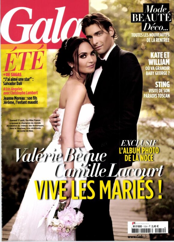 Valérie Bègue et Camille Lacourt en couverture du magazine Gala, en kiosques le 21 août 2013.