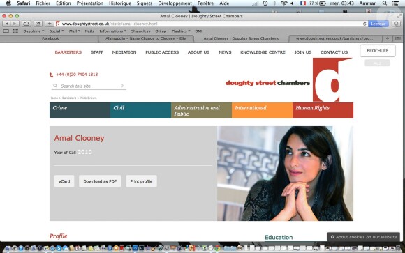 L'avocat Amal Alamuddin devient Amal Clooney sur son site.