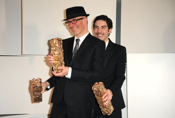 Tahar Rahim et Jacques Audiard à l'issue de la cérémonie des César à Paris, le 27 février 2010.