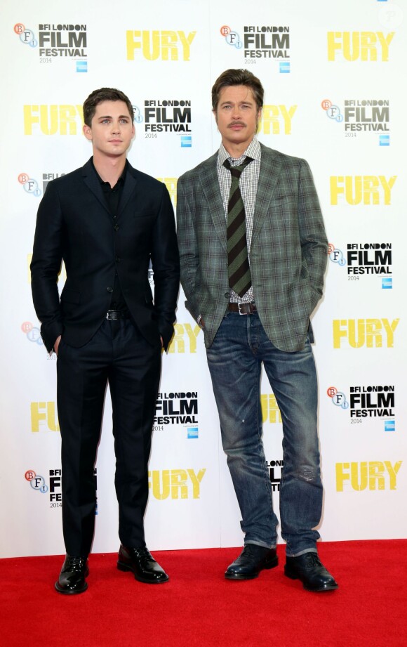 Brad Pitt et Logan Lerman lors du photocall du film Fury le 19 octobre 2014 à Londres