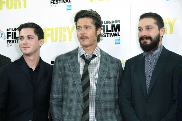 Logan Lerman, Brad Pitt, Shia LaBeouf lors du photocall du film Fury le 19 octobre 2014 à Londres