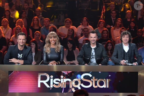 David Hallyday, Cathy Guetta, Morgan Serrano, Cali - Quatrième prime de "Rising Star" sur M6. Jeudi 16 octobre 2014.