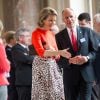 La reine Mathilde de Belgique lors de la réception, le 22 octobre 2014 au château de Laeken, de sportifs de haut niveau s'étant distingués en 2013 et 2014.