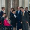 Le roi Philippe de Belgique lors de la réception, le 22 octobre 2014 au château de Laeken, de sportifs de haut niveau s'étant distingués en 2013 et 2014.