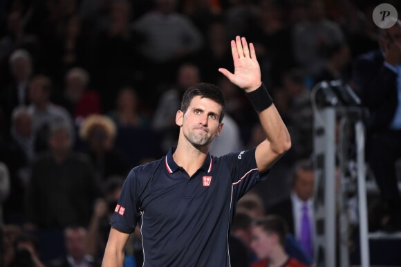 Novak Djokovic lors de son premier match au BNP Paribas Masters au POPB de Paris le 28 octobre 2014