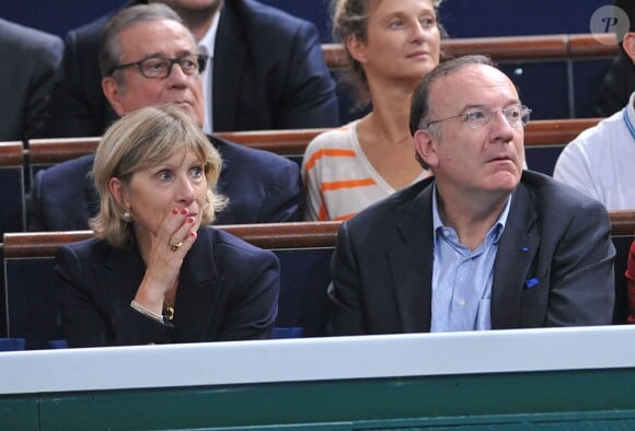Pierre Gattaz et sa femme Marie-Aude à la finale de l'Open Masters 1000 de Tennis Paris-Bercy entre Novak Djokovic et Milos Raonic à Paris le 2 novembre 2014. 
