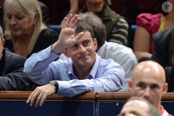 Le Premier ministre Manuel Valls lors des demi-finales lors du BNP Paribas Masters 1000 au POPB de Paris le 1er novembre 2014