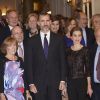 Le roi Felipe VI d'Espagne et la reine Letizia d'Espagne lors de la remise du prix de journalisme Francisco Cerecedo à l'hôtel Ritz à Madrid, le 5 novembre 2014.