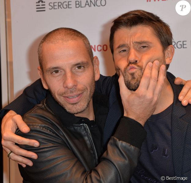 Medi Sadoun et Christophe Beaugrand lors de l'inauguration de la boutique Serge Blanco avenue de l'Opéra à Paris, le 13 novembre 2014