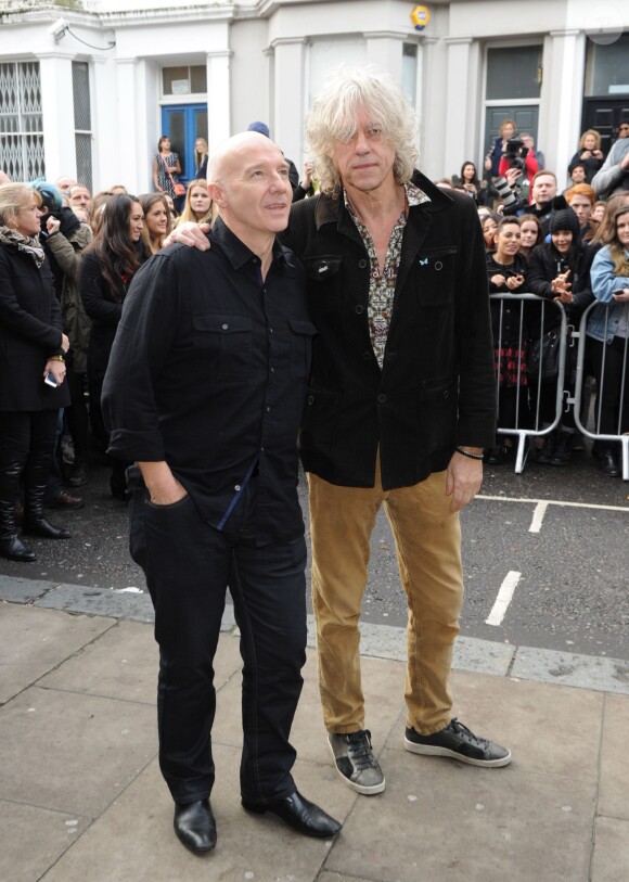 Bob Geldof, Midge Ure - Arrivée des people à l'enregistrement "Band Air 30" pour venir en aide des victimes du virus Ebola, à Londres, le 15 novembre 2014.