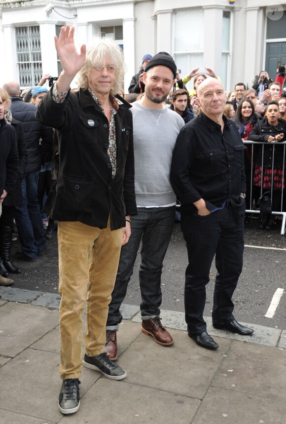 Bob Geldof, Midge Ure, Paul Epworth - Arrivée des people à l'enregistrement "Band Air 30" pour venir en aide des victimes du virus Ebola, à Londres, le 15 novembre 2014.