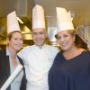 Luana Belmondo, Claude Ducrozet (chef pâtissier à l'hôtel Fouquet’s Barrière), Marianne James lors de la finale du "Cook Master" à l'hôtel Fouquet’s Barrière à Paris le 17 novembre 2014.