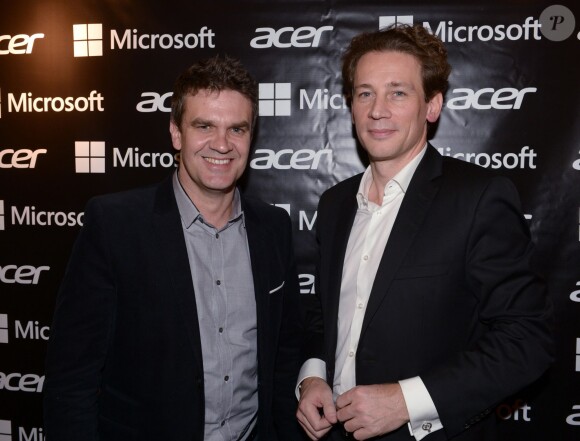 Hervé Mathoux et Fabrice Massin lors de l'inauguration de la première boutique éphémère "Acer" rue des Halles à Paris, le 20 novembre 2014.