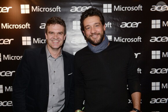 Hervé Mathoux et Titoff lors de l'inauguration de la première boutique éphémère "Acer" rue des Halles à Paris, le 20 novembre 2014.