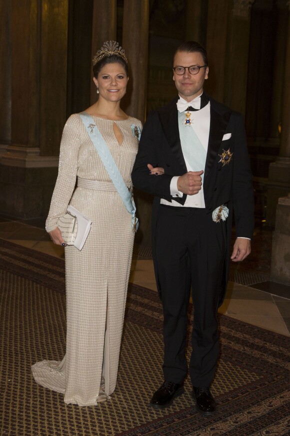 La princesse Victoria et le prince Daniel de Suède lors d'un dîner d'Etat offert le 18 novembre 2014 au palais, à Stockholm, pour les instances politiques et les diplomates.