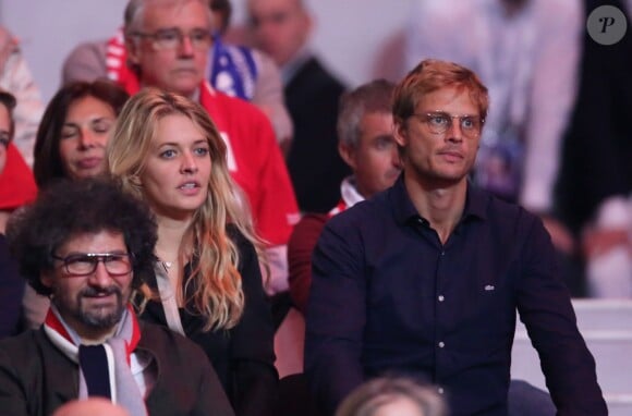 Radu Mihaileani, Arnaud Lemaire et une amie - People à la finale de la Coupe Davis (France - Suisse) au Stade Pierre Mauroy de Lille Métropole le 21 novembre 2014 