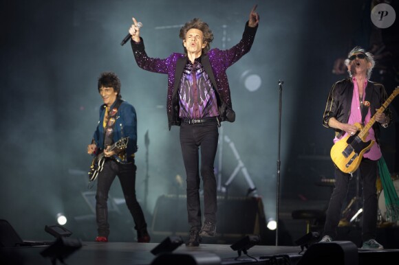 Ronnie Wood, Mick Jagger et Keith Richards en concert au festival Roskilde le 3 juillet 2014