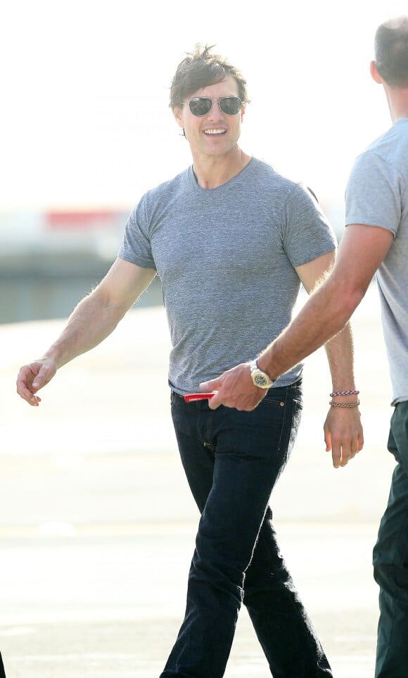 Exclusif - Tom Cruise fait des repérages pour le tournage du film "Mission : Impossible 5", accompagné de Wade Eastwood, l'un des plus grands cascadeurs, à Monaco, le 10 octobre 2014