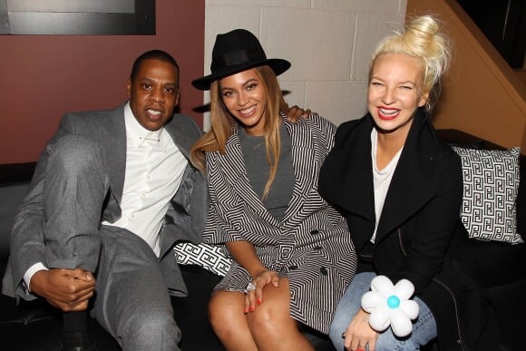 Jay Z, Beyoncé et Sia lors de l'after-party de l'avant-première du film Annie, au Ziegfield Theater. New York, le 7 décembre 2014.