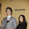 Ansel Elgort et Eva Longoria lors de la conférence de presse pour annoncer les nominations lors des 21èmes Screen Actors Guild Awards à West Hollywood, le 10 décembre 2014.