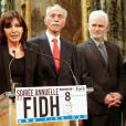Exclusif - Anne Hidalgo, Karim Lahidji (président de la FIDH) et Ales Bialiatski - Soirée annuelle de la FIDH (Fédération Internationale des ligues de Droits de l'Homme) à l'Hôtel de Ville à Paris, le 8 décembre 2014.