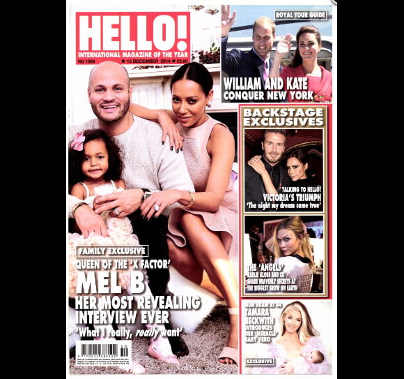 Mel B et son mari en couverture du magazine Hello! en kiosque le 15 décembre 2014.