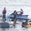 Kimora Lee Simmons, enceinte, profite de ses vacances sur l'île de Saint-Barth avec ses filles Ming et Aoki, son fils Kenzo, et son ex-mari Russell Simmons, sur le bateau de celui-ci, le 17 décembre 2014