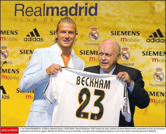 David Beckham et Alfredo Di Stéfano le 2 juillet 2003.